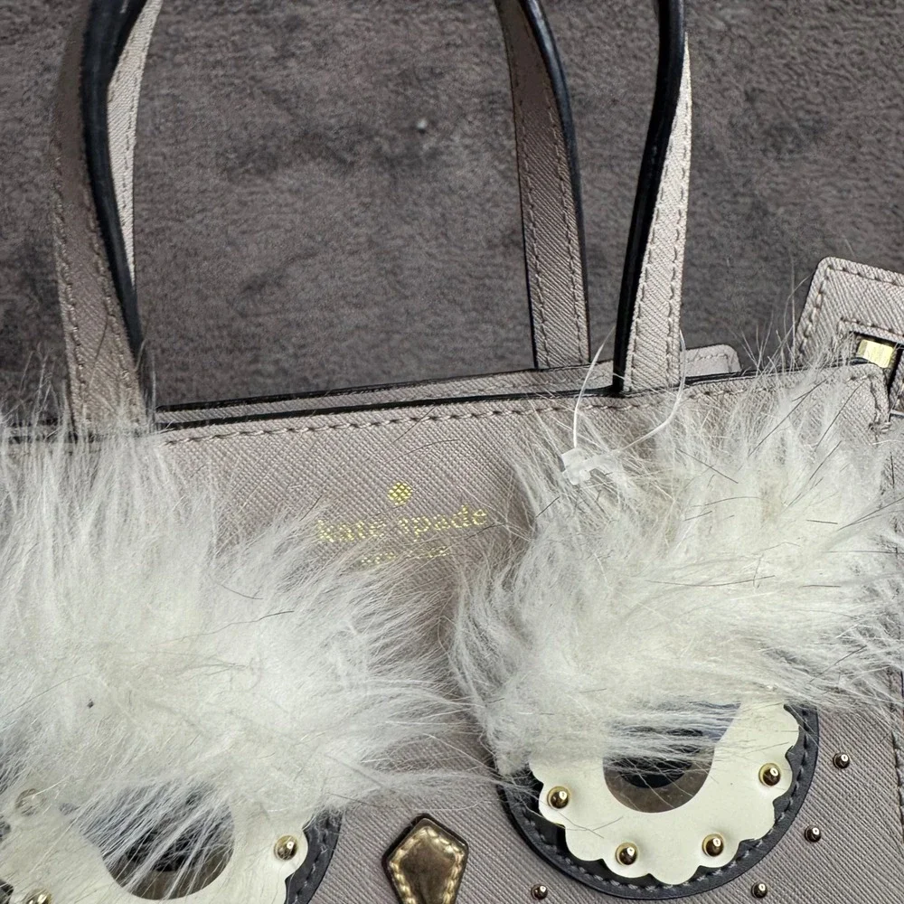 Kate Spade Star Bright Owl Lottie Satchel Taupe Saffiano Leather Crossbody Bag